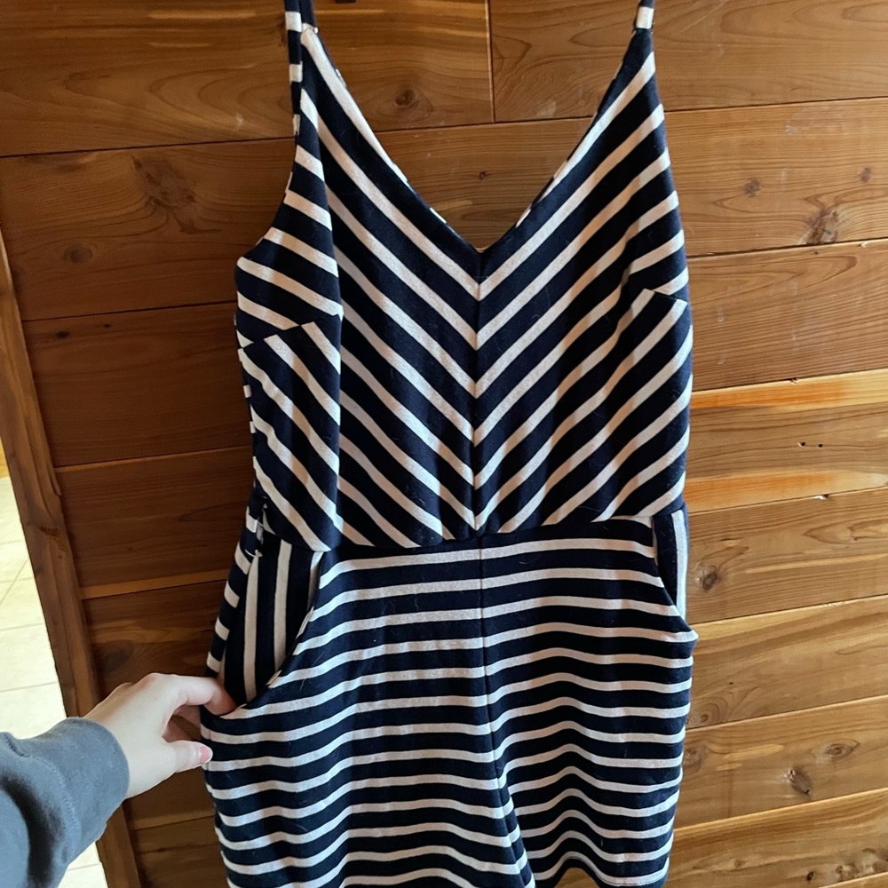 Navy And White Striped Romper